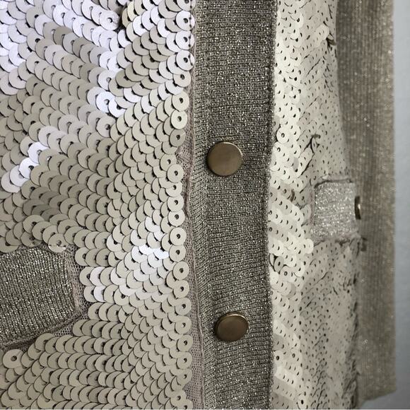 Cache champagne gold sequin front button cardigan sweater size Medium - Picture 7 of 16